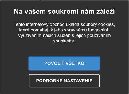 Cookie lišta s tlačidlami Povoliť všetko a Podrobné nastavenie; odmietnutie chýba.